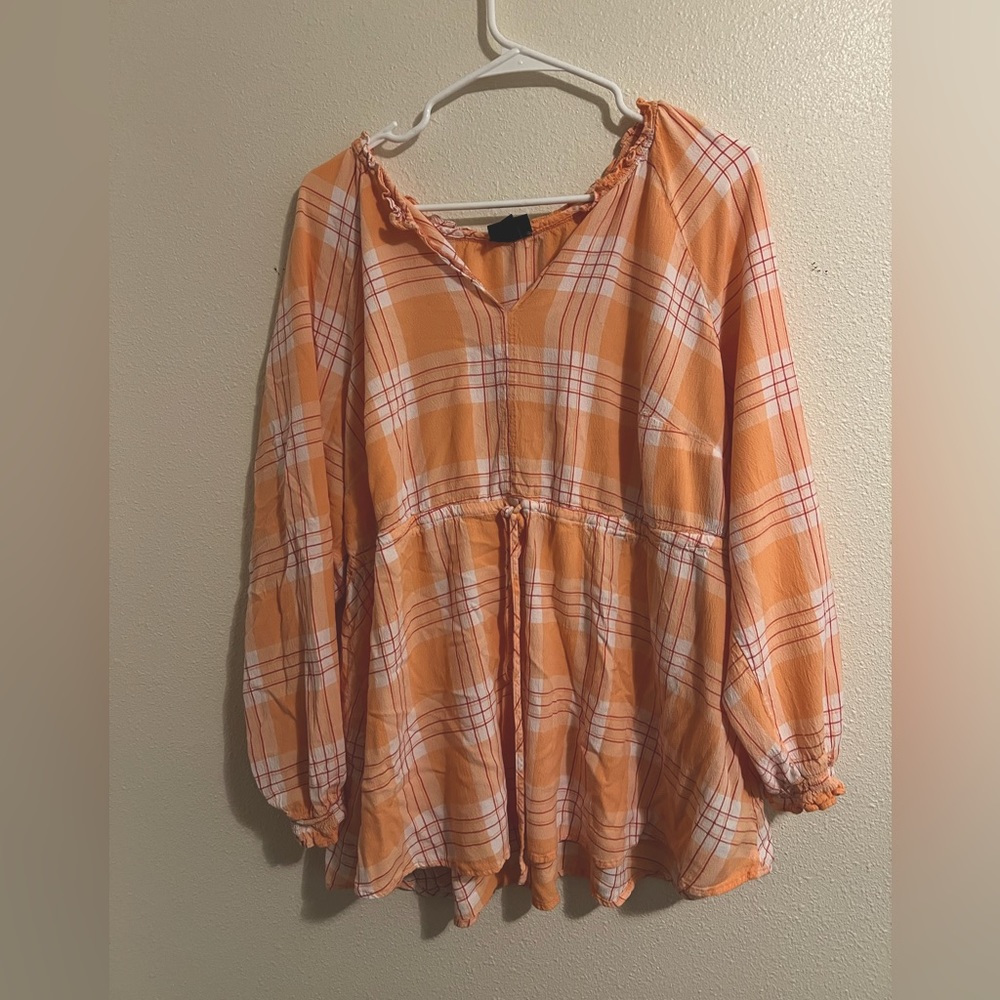 Torrid Peach Gingham Blouse